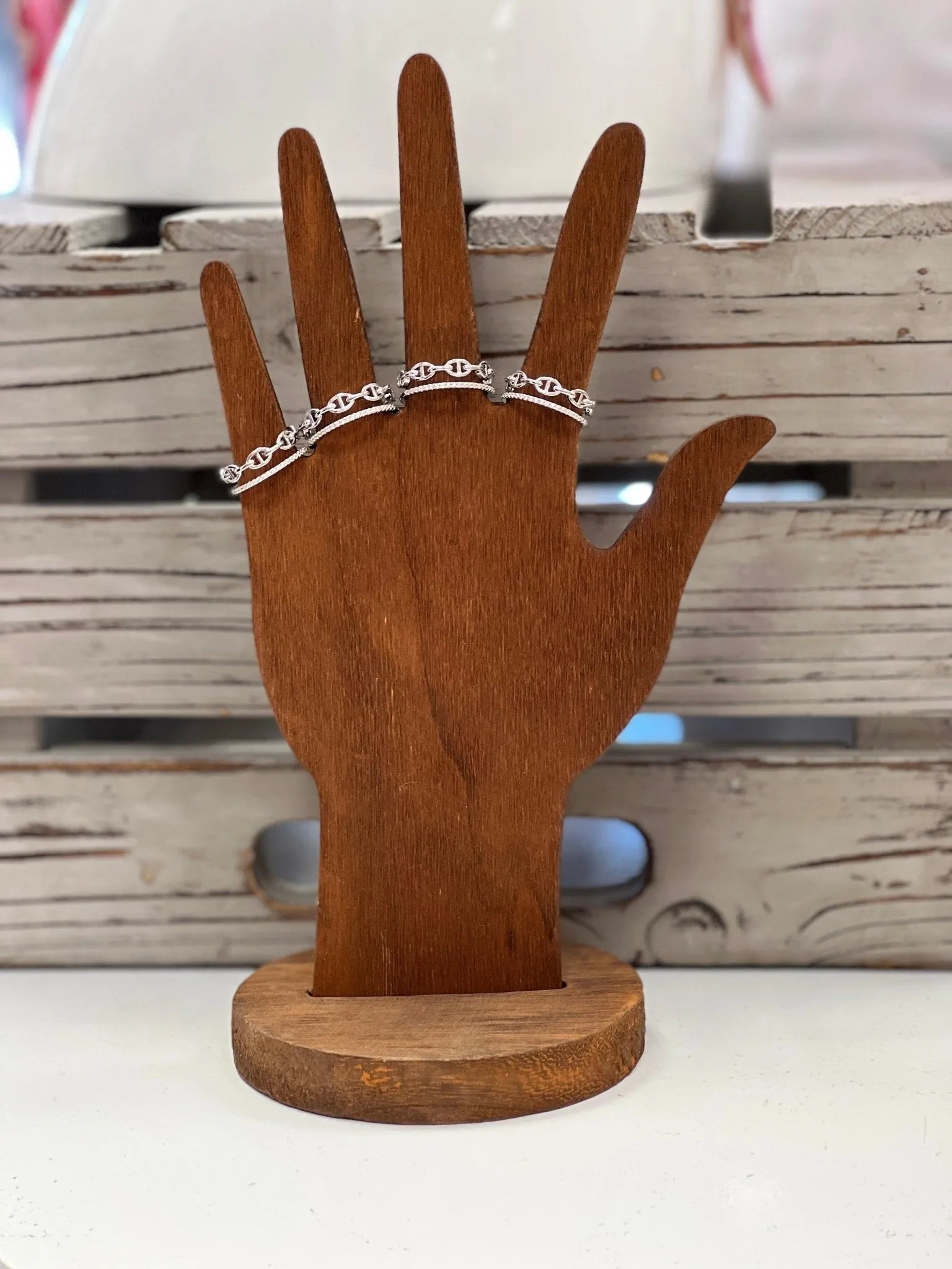 Silver Anchor Link and CZ Double Band Ring - Heritage - Boutique.com