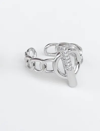 Silver Curb Chain Ring with Cubic Zirconia - Heritage - Boutique.com