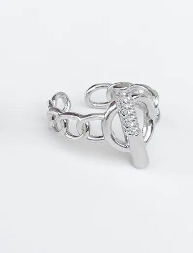 Silver Curb Chain Ring with Cubic Zirconia - Heritage-Boutique.com