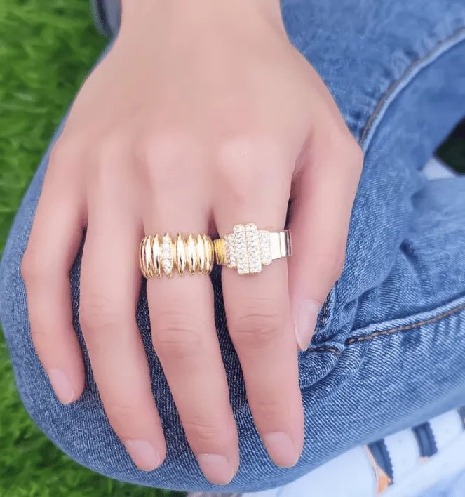 Silver Geo CZ Ring Open Size - Heritage - Boutique.com