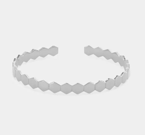 Silver Honeycomb Pattern Cuff Bracelet - Heritage-Boutique.com