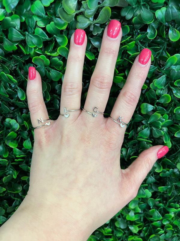silver Initial and Heart Open Ring - Heritage-Boutique.com