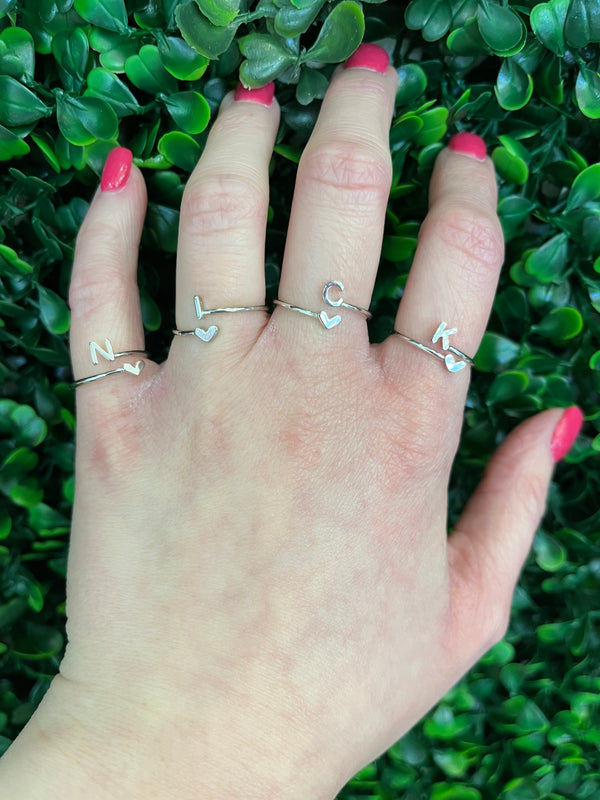 silver Initial and Heart Open Ring - Heritage-Boutique.com