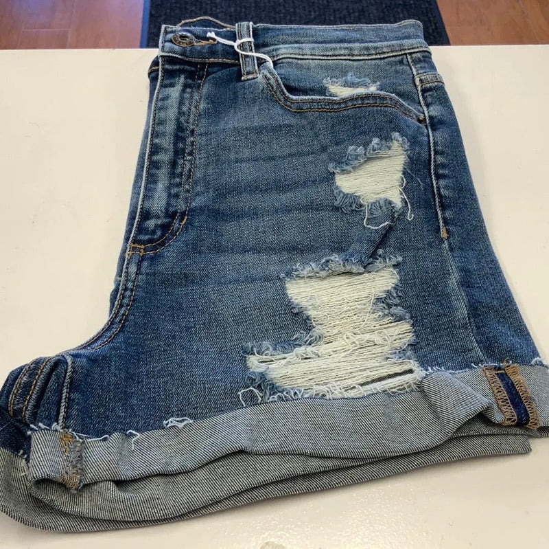 Sneak Peek Hi-Rise Medium-Dark Wash Denim Shorts - Heritage-Boutique.com