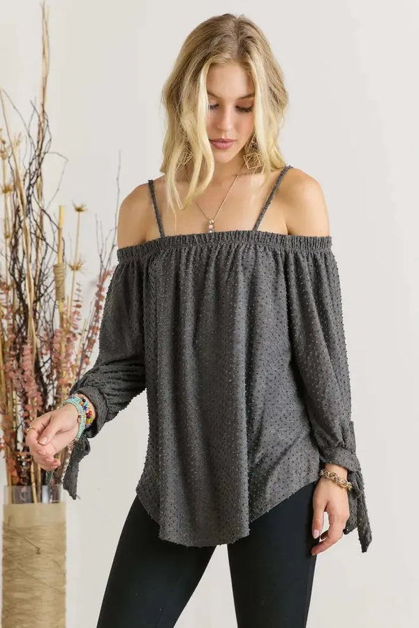Soft Cold-Shoulder Top with Wrist Ties - Heritage-Boutique.com