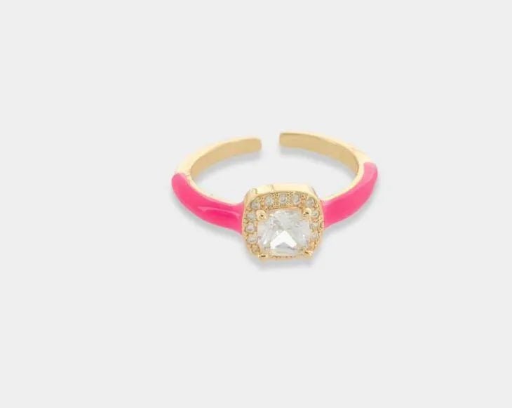 Square CZ Stud Enamel Ring - Heritage - Boutique.com
