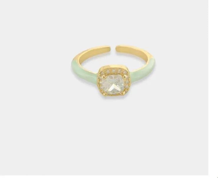 Square CZ Stud Enamel Ring - Heritage - Boutique.com