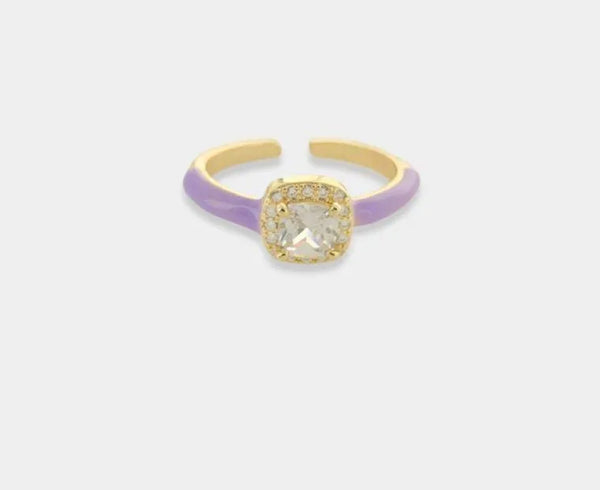 Square CZ Stud Enamel Ring - Heritage-Boutique.com