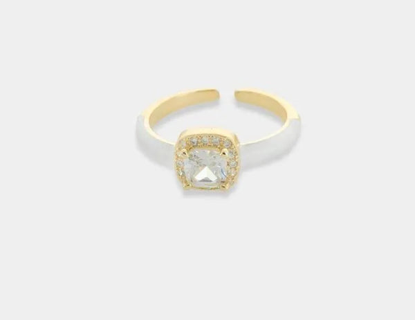 Square CZ Stud Enamel Ring - Heritage-Boutique.com