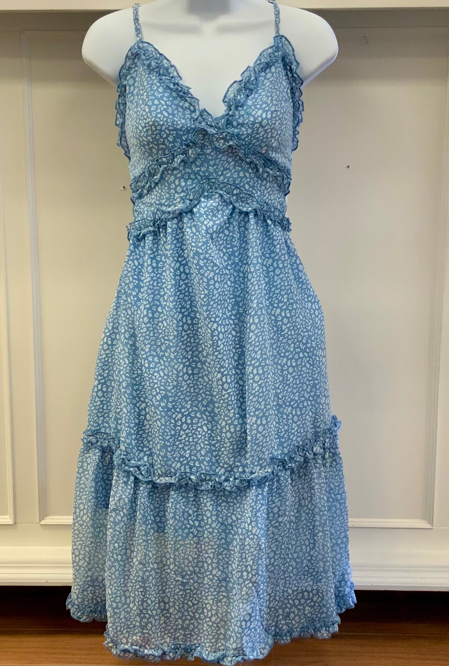 Summer Blue Print Midi Dress - Heritage-Boutique.com
