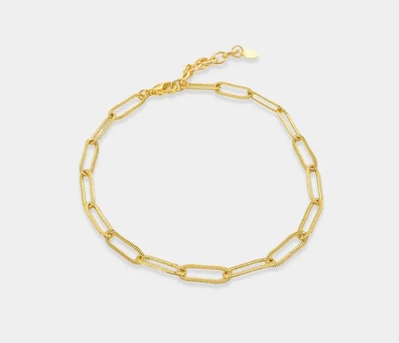 Textured Paperclip Anklet - Gold - Heritage - Boutique.com