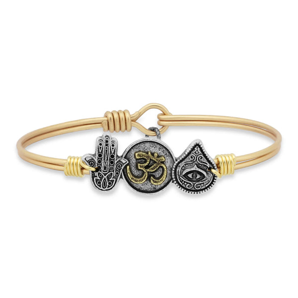 Luca and Danni Gold Trilogy Bracelet (Hamsa, Ohm, Evil Eye)