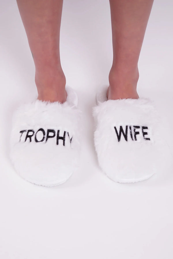 "Trophy Wife" White Slippers