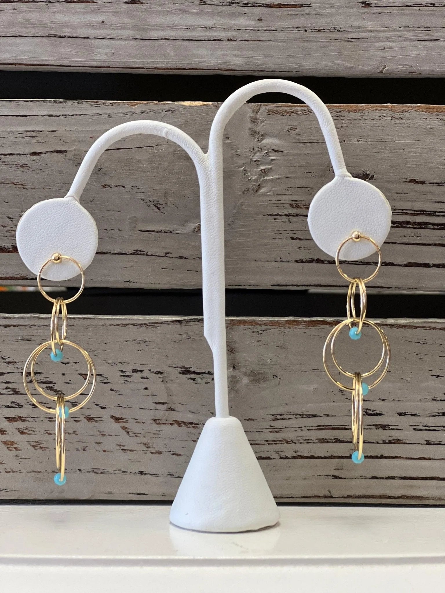 Turquoise Beaded Gold Multi Circle Drop Earring - Heritage - Boutique.com