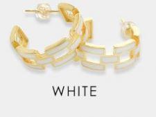 White Enamel Square Chain Link Hoops - Heritage-Boutique.com