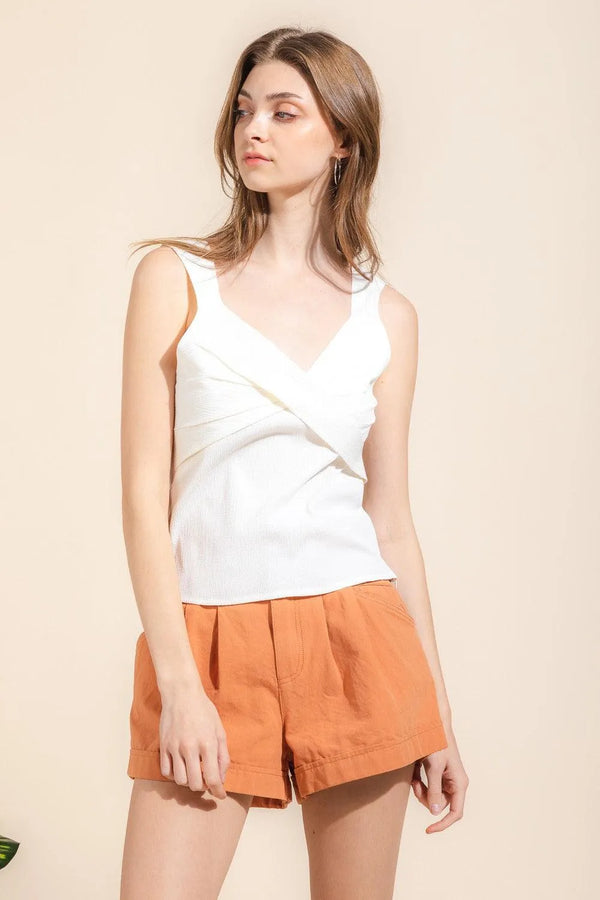 White Front Twist Woven Top - Heritage-Boutique.com