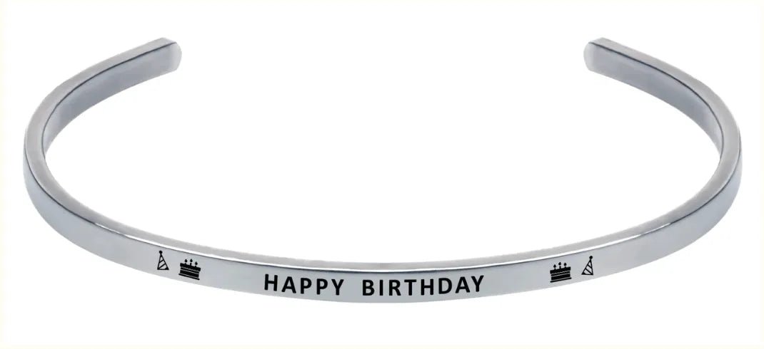 Wind and Fire Silver "Happy Birthday" Cuff Bracelet - Heritage - Boutique.com