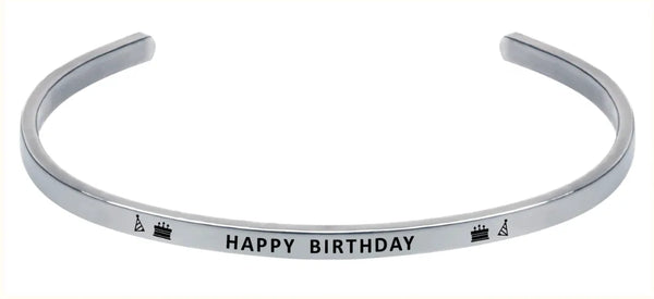 Wind and Fire Silver "Happy Birthday" Cuff Bracelet - Heritage-Boutique.com